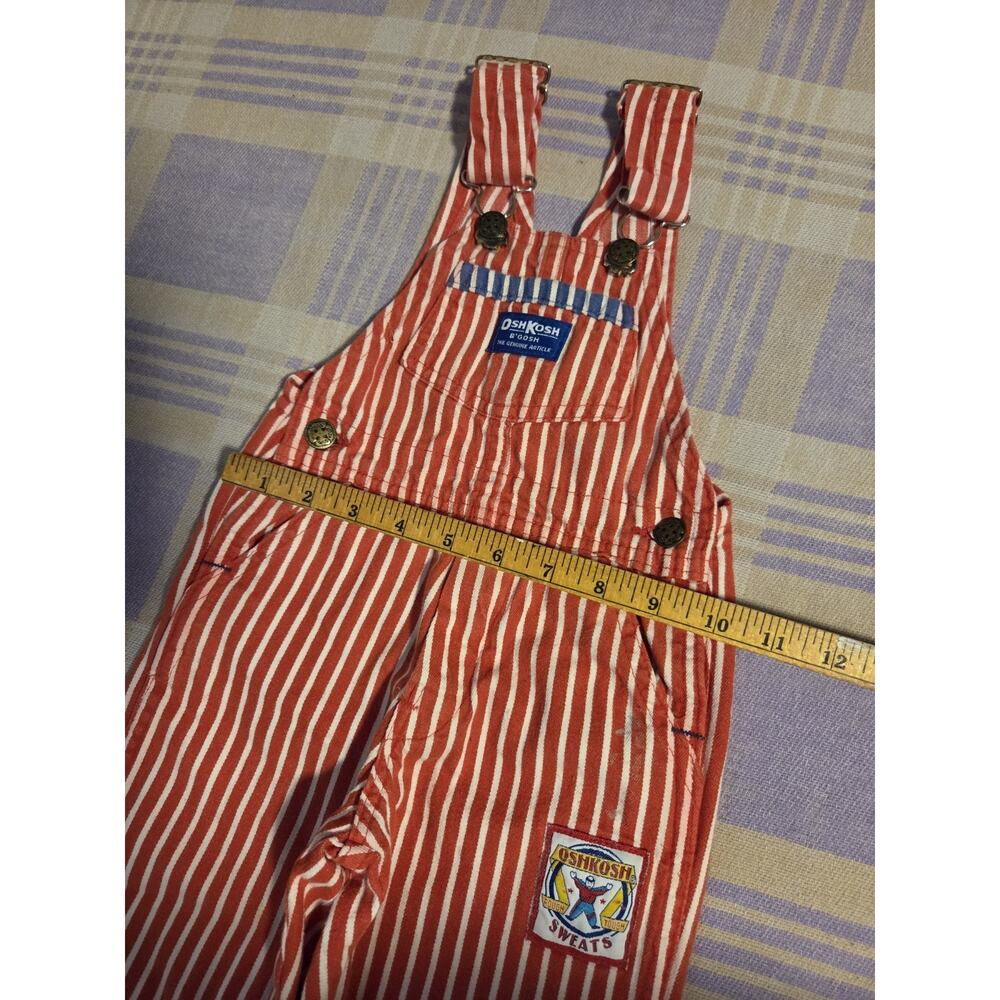 Vtg Osh Kosh Sweats 2T Red White Striped Vestbak Rough Tough 90s 80s Overalls - Picture 5 of 9